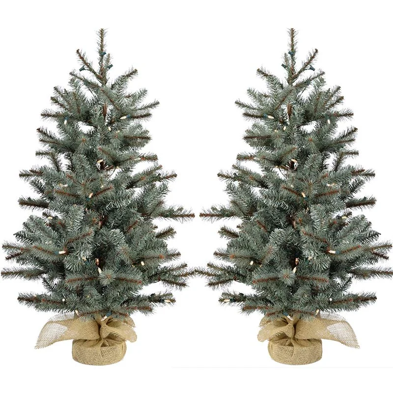 Christmas-Time-2ft-Yardville-Pine-Christmas-Tree-in-Burlap-Bag-with-Battery-LED-Set