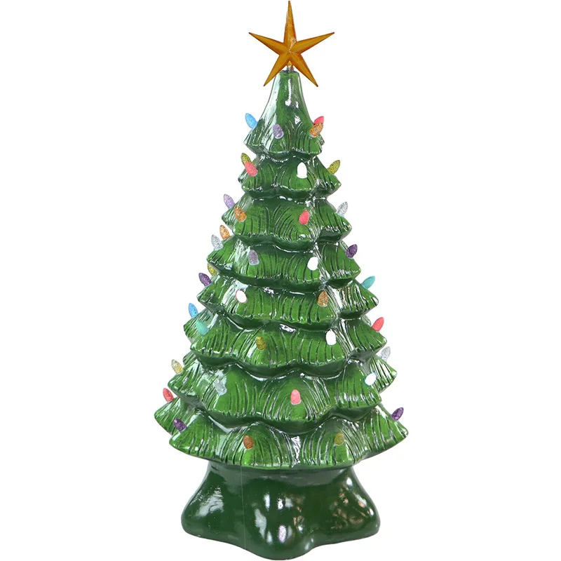 Christmas-Time-36inc-Green-Resin-Retro-Christmas-Tree-with-Star-and-Vintage-Bulb