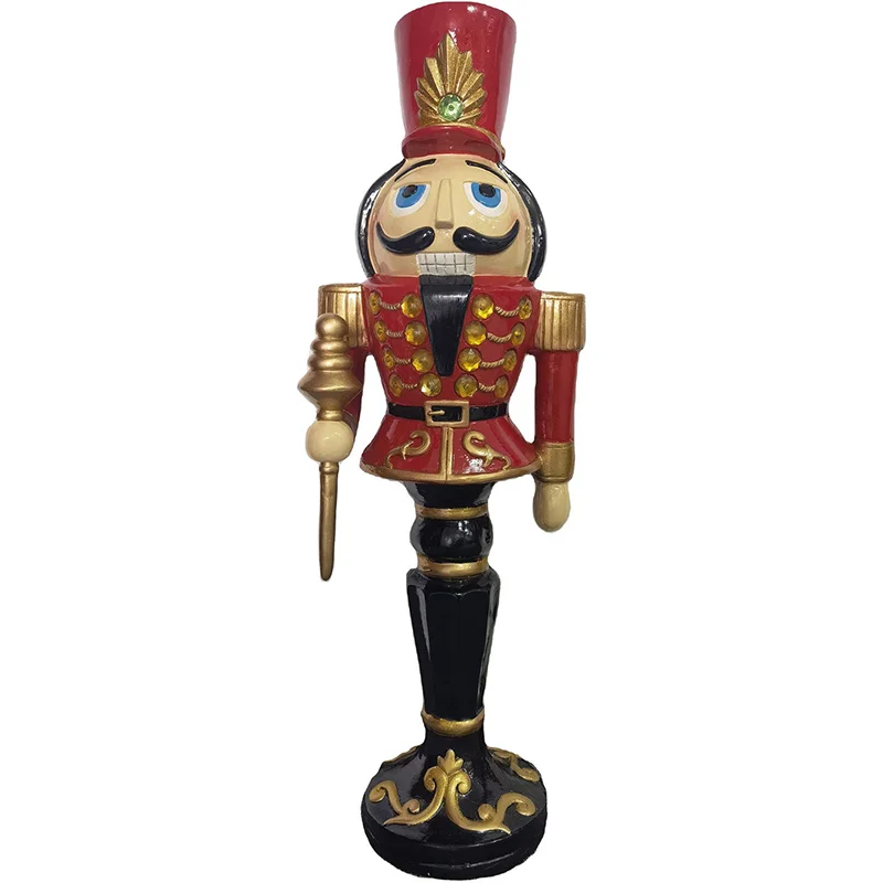 Christmas-Time-36inc-Resin-Red-Nutcracker-on-Pedestal-Holding-Staff-with-LED-Lights