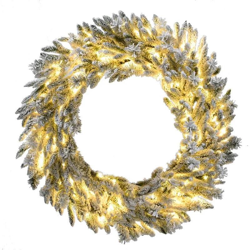 Christmas-Time-36inc-Silverado-Pine-Snowy-Christmas-Wreath-with-Clear-LED-Lights