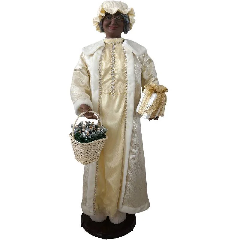 Christmas-Time-58-African-American-Mrs-Clause-in-White-and-Gold-Outfit-holding-Basket-1