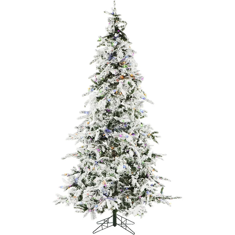 Christmas-Time-White-7-5ft-Pine-Snowy-Tree-with-Multi-colored-LED-Light-EZ-Connect-Remote