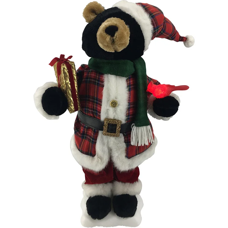 Fraser-Hill-Farm-24inc-Animated-Musical-Black-Bear-Santa-Holding-Cardinal