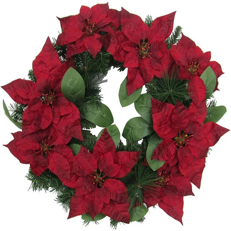 Fraser-Hill-Farm-24inc-Velvet-Poinsettia-Blooms-Christmas-Wreath