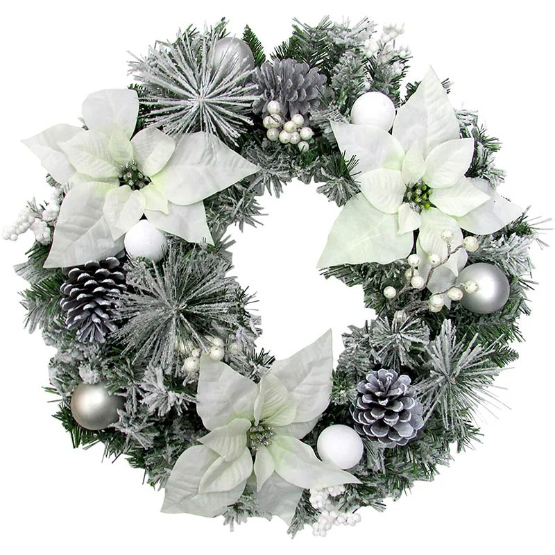 Fraser-Hill-Farm-24inc-White-Velvet-Poinsettia-Bloom-Christmas-Wreath