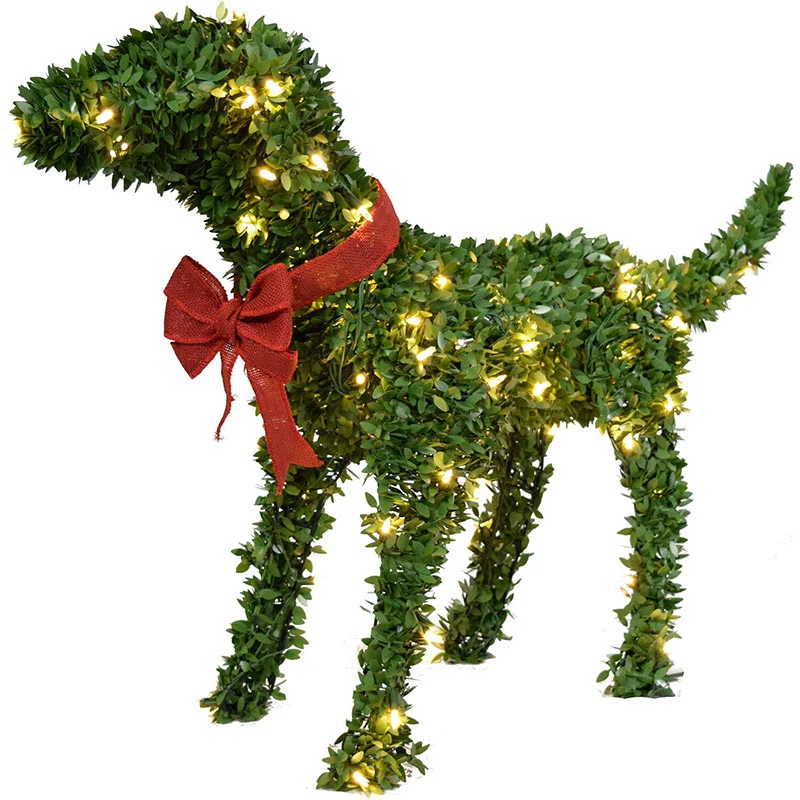 Fraser-Hill-Farm-28inc-Boxwood-Pup-Topiary-Statue-with-Warm-White-LED