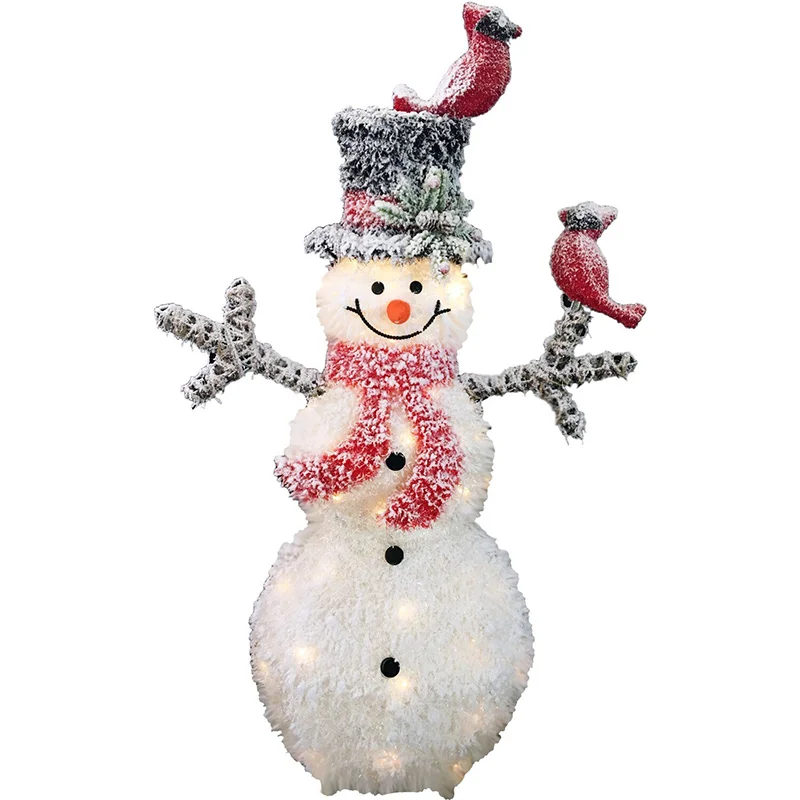 Fraser-Hill-Farm-35inc-White-Tinsel-Pre-Lit-Snowman-with-Birds