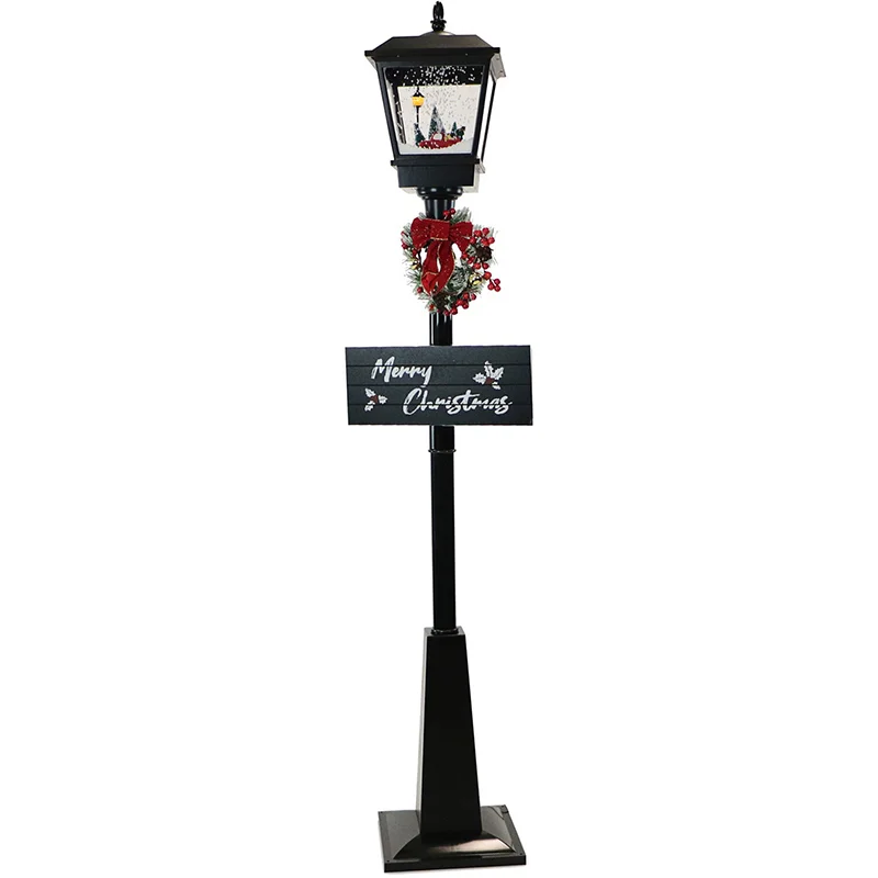 Fraser-Hill-Farm-71inc-Square-Street-Lamp-with-Snowy-Red-Car-Let-It-Snow-Merry-Christmas-Signs