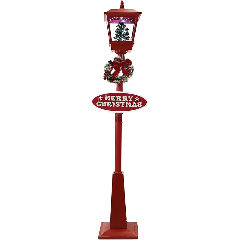 Fraser-Hill-Farm-71inc-Square-Street-Lamp-with-Snowy-Tree-Let-It-Snow-Merry-Christmas-Signs-Red
