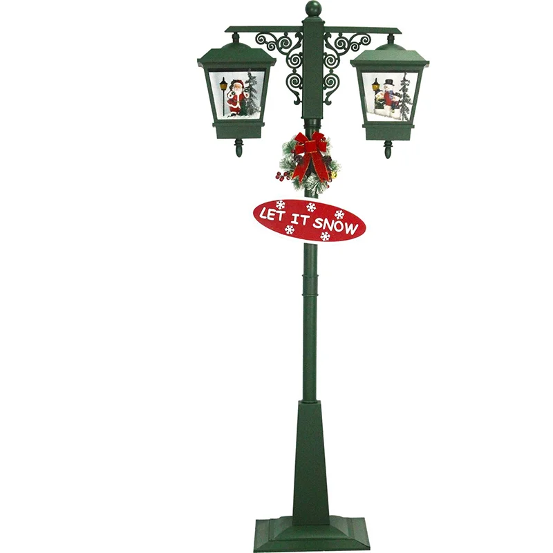 Fraser-Hill-Farm-74inc-Street-Lamp-with-1-Santa-and-1-Snowman-Lantern
