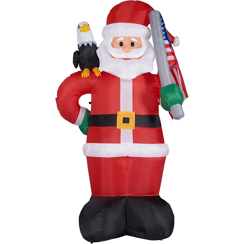 Fraser-Hill-Farm-8ft-Inflatable-Santa-holding-Eagle-and-American-Flag-with-White-LED-Lights