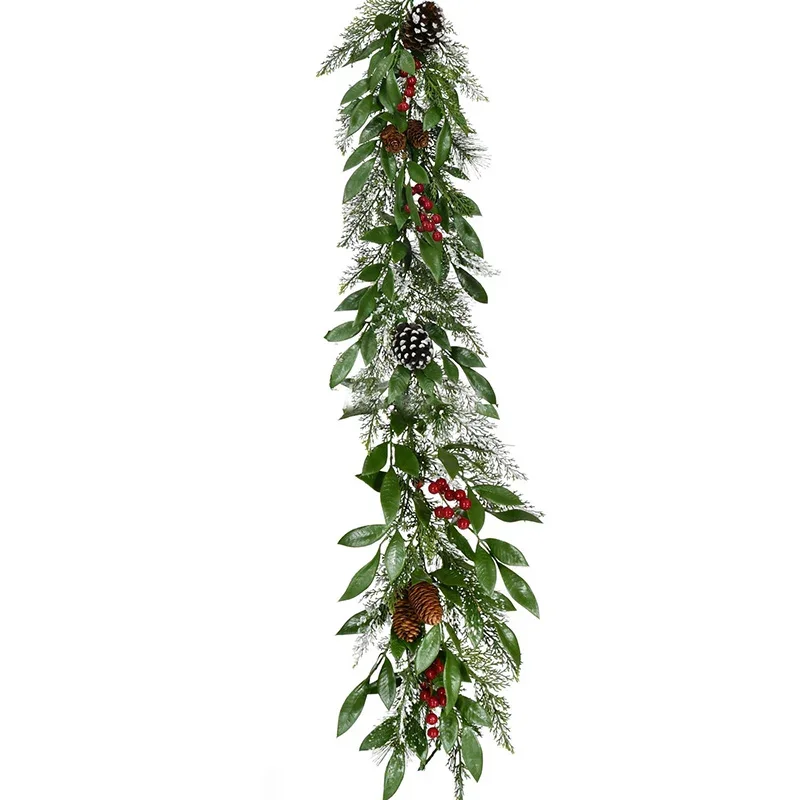 Fraser-Hill-Farm-9ft-Green-Mixed-Leaf-Christmas-Garland-with-Red-Berries