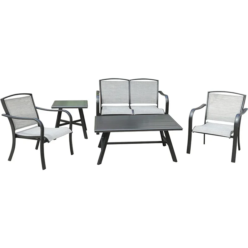 Hanover-Foxhill-5-Piece-Lounge-Set-with-2-Sling-Chairs-Loveseat-Slat-Coffee-Side-Table